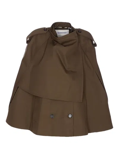 Burberry Cotton Cape With Traditional Check Lining In Brown