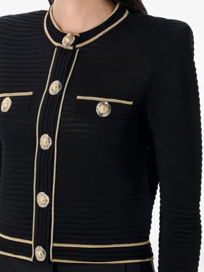 Balmain Ribbed Texture Buttoned Knit Cardigan In Black