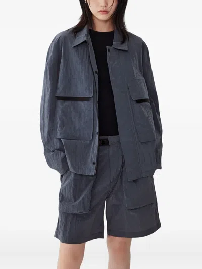 Studio Tomboy Grid-pattern Cargo-pocket Jacket In Gray