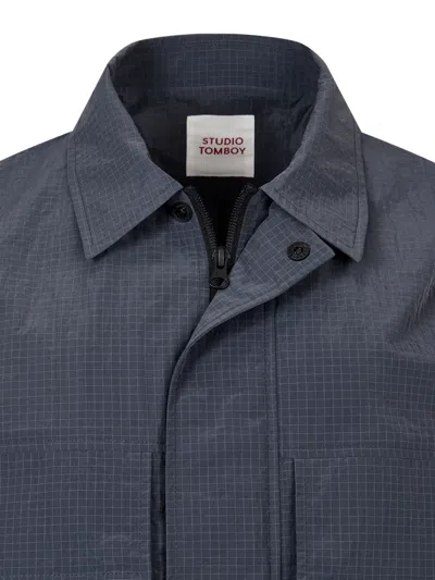 Studio Tomboy Grid-pattern Cargo-pocket Jacket In Gray