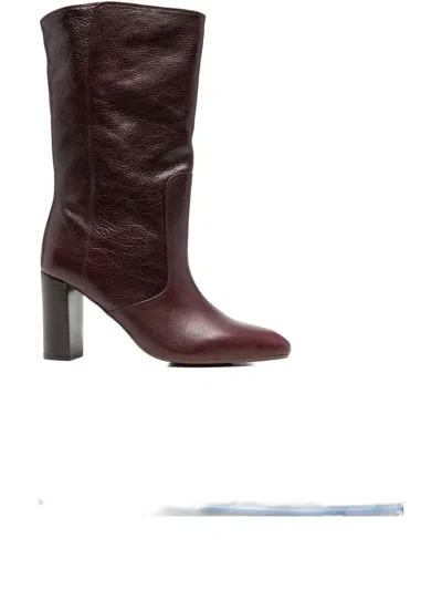 Chie Mihara Exis High Heels Ankle Boots In Bordeaux Leather In Red