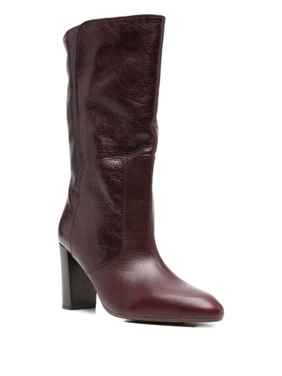 Chie Mihara Exis High Heels Ankle Boots In Bordeaux Leather In Red