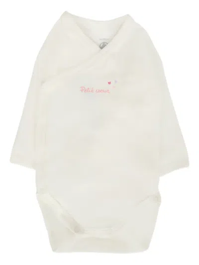 Petit Bateau Wrap-neck Heart-print Bodies (pack Of Three) In Pink