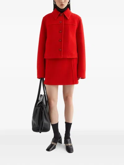 Jil Sander Cropped Boxy Wool Jacket In Red