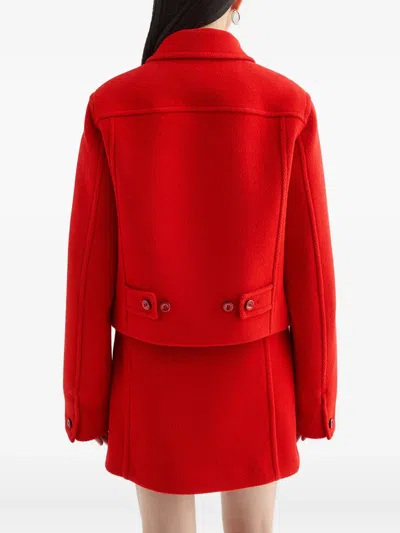 Jil Sander Cropped Boxy Wool Jacket In Red