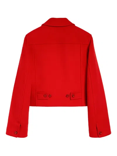 Jil Sander Cropped Boxy Wool Jacket In Red