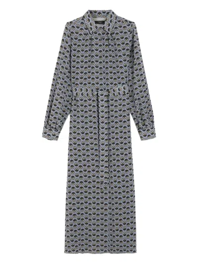 Weekend Max Mara Omens Avio Graphic-print Belted Silk Maxi Dress In Gray