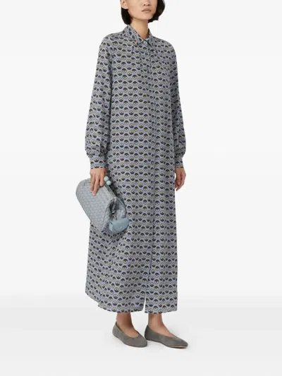 Weekend Max Mara Omens Avio Graphic-print Belted Silk Maxi Dress In Gray