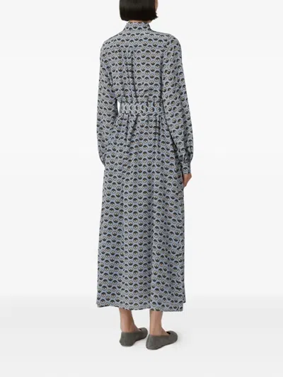 Weekend Max Mara Omens Avio Graphic-print Belted Silk Maxi Dress In Gray