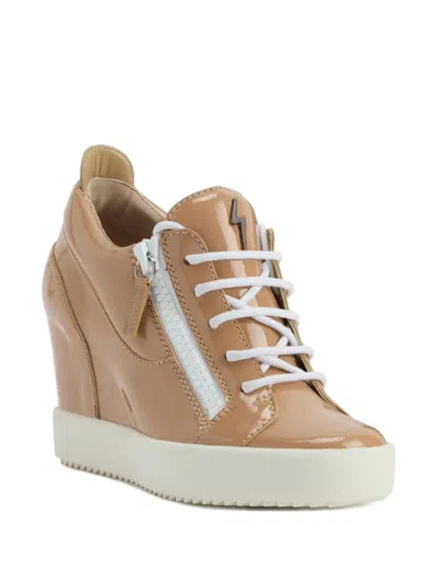 Giuseppe Zanotti Addy Wedge Patent-leather Wedge Trainers In Brown