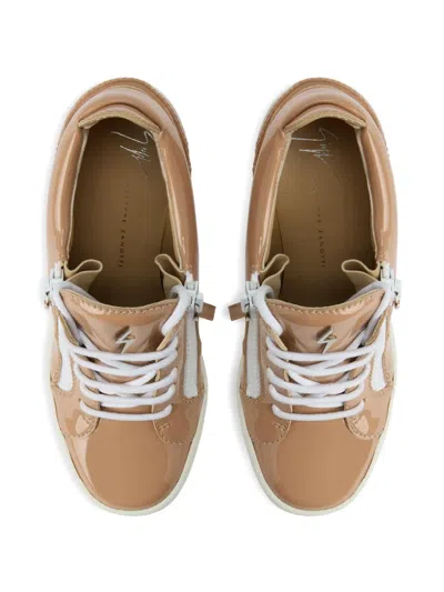 Giuseppe Zanotti Addy Wedge Patent-leather Wedge Trainers In Brown