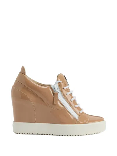 Giuseppe Zanotti Addy Wedge Patent-leather Wedge Trainers In Brown