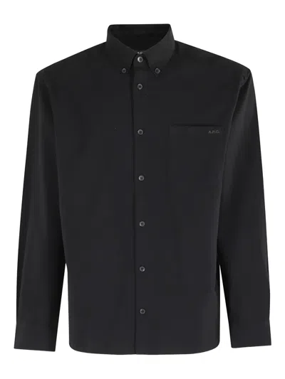 Apc A.p.c. Logo-embroidered Long-sleeved Shirt In Black