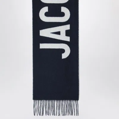 Jacquemus Navy Blue Wool Scarf With Logo In Blue