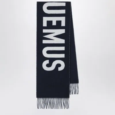 Jacquemus Navy Blue Wool Scarf With Logo In Blue