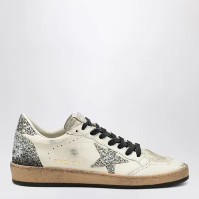 Golden Goose Silver/white Ballstar Sneaker With Glitter In White
