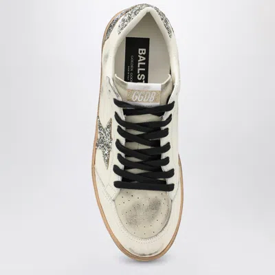 Golden Goose Silver/white Ballstar Sneaker With Glitter In White
