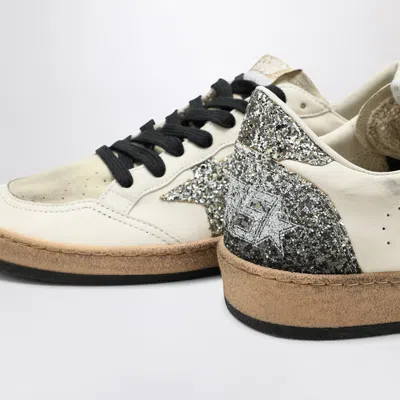 Golden Goose Silver/white Ballstar Sneaker With Glitter In White