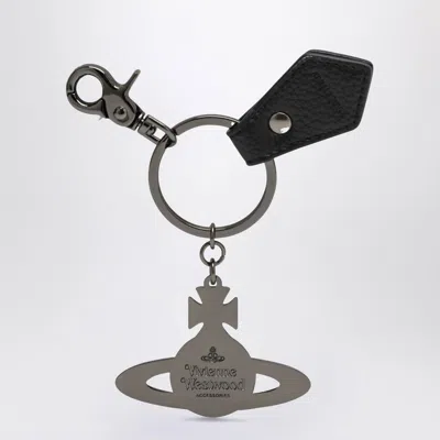 Vivienne Westwood Black Hammered Metal Orb Keychain In Metallic