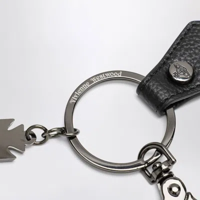 Vivienne Westwood Black Hammered Metal Orb Keychain In Metallic