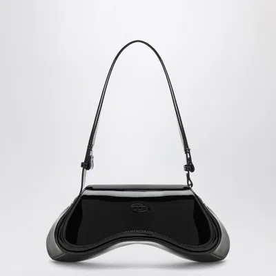 Diesel Curved Black Play Clutch With Glossy Finish And Magnetic Closure In Black