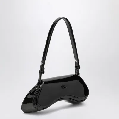 Diesel Curved Black Play Clutch With Glossy Finish And Magnetic Closure In Black