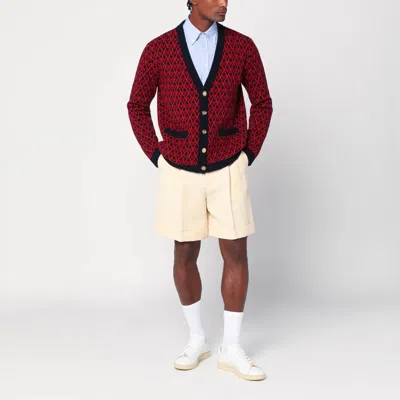 Valentino Toute La V Jacquard Wool Cardigan In Red