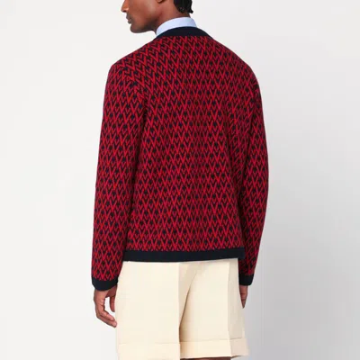 Valentino Toute La V Jacquard Wool Cardigan In Red