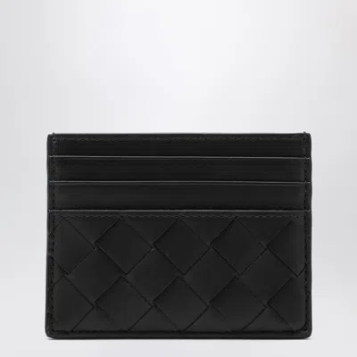 Bottega Veneta Mens Black-silver Intrecciato Leather Card Holder In Multi