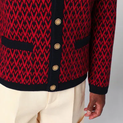 Valentino Toute La V Jacquard Wool Cardigan In Red