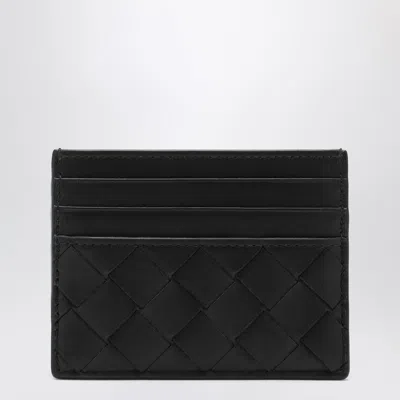 Bottega Veneta Mens Black-silver Intrecciato Leather Card Holder In Multi