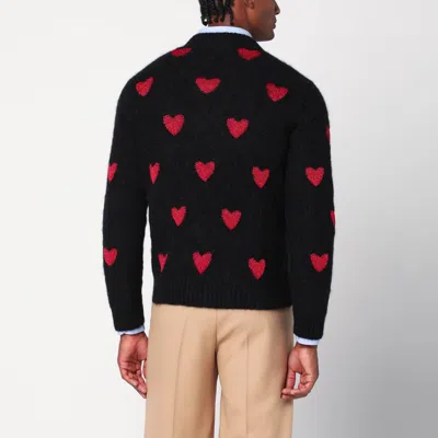 Valentino Heart Jacquard Mohair And Lurex Jumper In Black