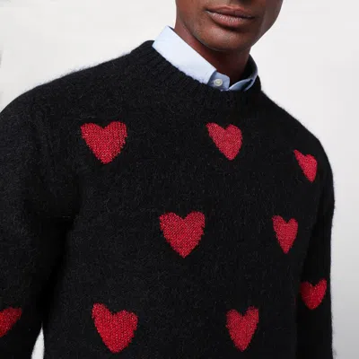 Valentino Heart Jacquard Mohair And Lurex Jumper In Black