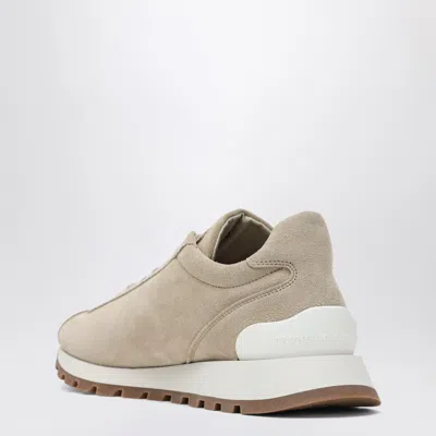 Brunello Cucinelli Suede Sneakers With Textured Platform Sole In Beige