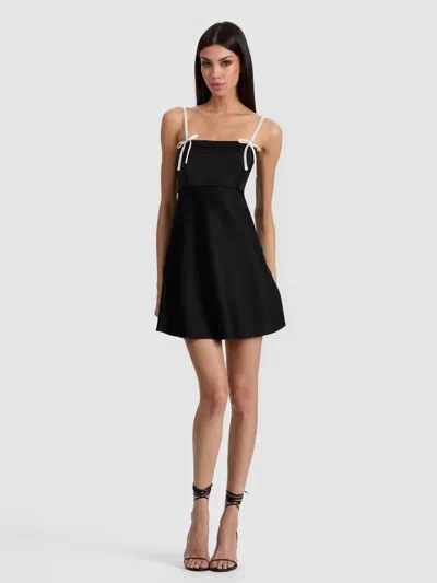 Alice And Olivia Morgan Babydoll Mini Dress With Bow Dtl In Black