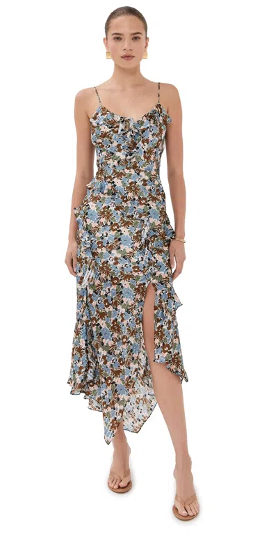 Veronica Beard Avenal Floral-print Silk Midi Dress In Multi