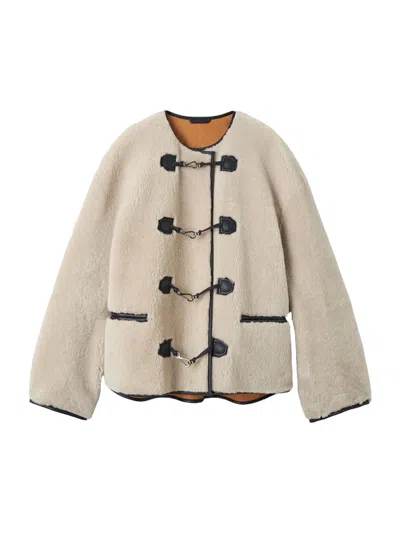 Totême Teddy Shearling Clasp Jacket In Neutral