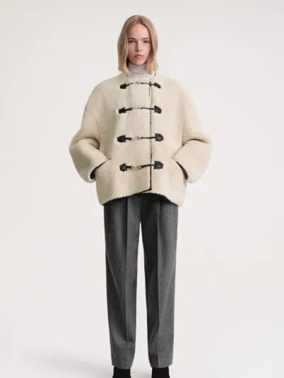 Totême Teddy Shearling Clasp Jacket In Neutral