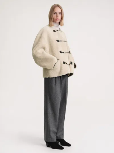 Totême Teddy Shearling Clasp Jacket In Neutral