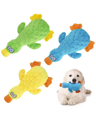 Fresh Fab Finds 3pc Duck-shaped Dog Plush Toy With Squeaky Ball In Multi