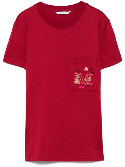 Max Mara Maxmara Women Nunzio - Short-sleeved T-shirt With Pocket And Embroidery In Red