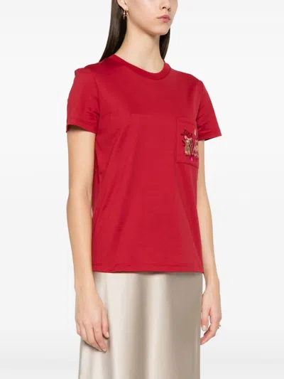Max Mara Maxmara Women Nunzio - Short-sleeved T-shirt With Pocket And Embroidery In Red