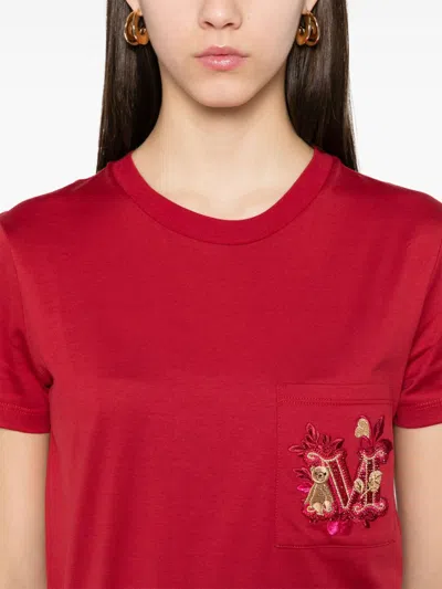 Max Mara Maxmara Women Nunzio - Short-sleeved T-shirt With Pocket And Embroidery In Red