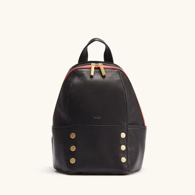 Hammitt Hunter Backpack Black Brushed Gold Red Zip Med