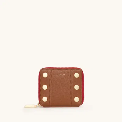 Hammitt 5 North Mahogany Pebble Brushed Gold Red Zip In Brown