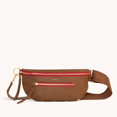 Hammitt Charles Crossbody Mahogany Pebble Brushed Gold Red Zip Med In Brown