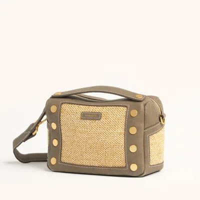Hammitt Evan Crossbody Pewter Raffia Brushed Gold Sml