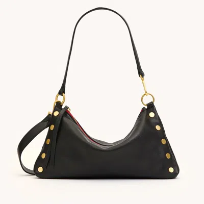 Hammitt Kyle Black Brushed Gold Red Zip Sml