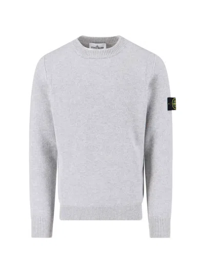 Stone Island Grey Wool Sweater With Logo In Gray