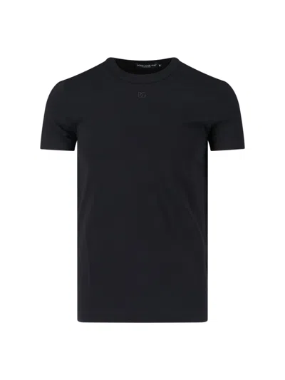 Dolce & Gabbana Embroidered Basic Short-sleeved T-shirt In Black